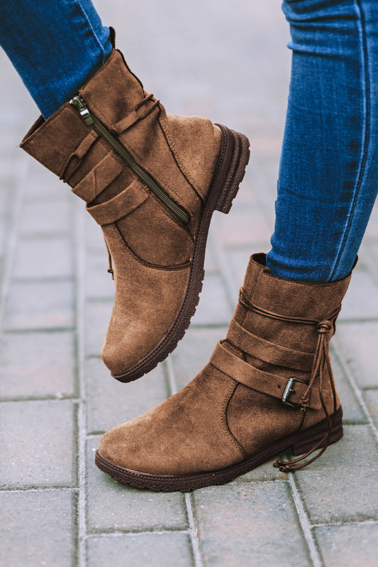 Brown Faux Suede Boots
