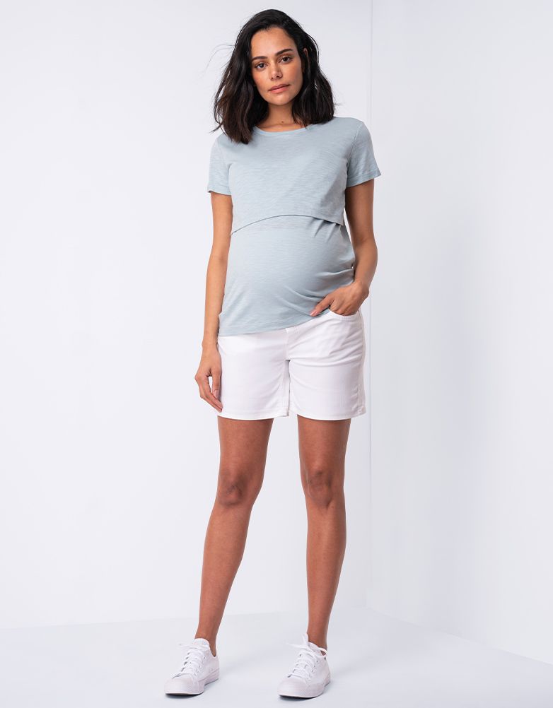White Denim Maternity Shorts