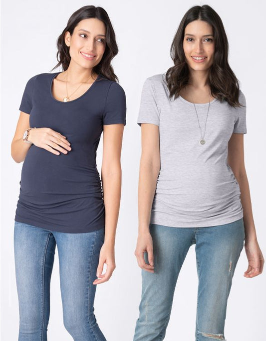 Basic Maternity T-Shirts – Navy & Grey Twin Pack